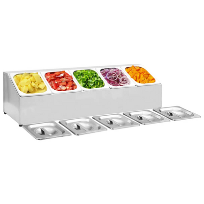 vidaXL Gastronorm Container Holder with 5 GN 1/6 Pans | Stainless Steel | Perfect for Restaurants, Hotels, Parties - BEYRUN