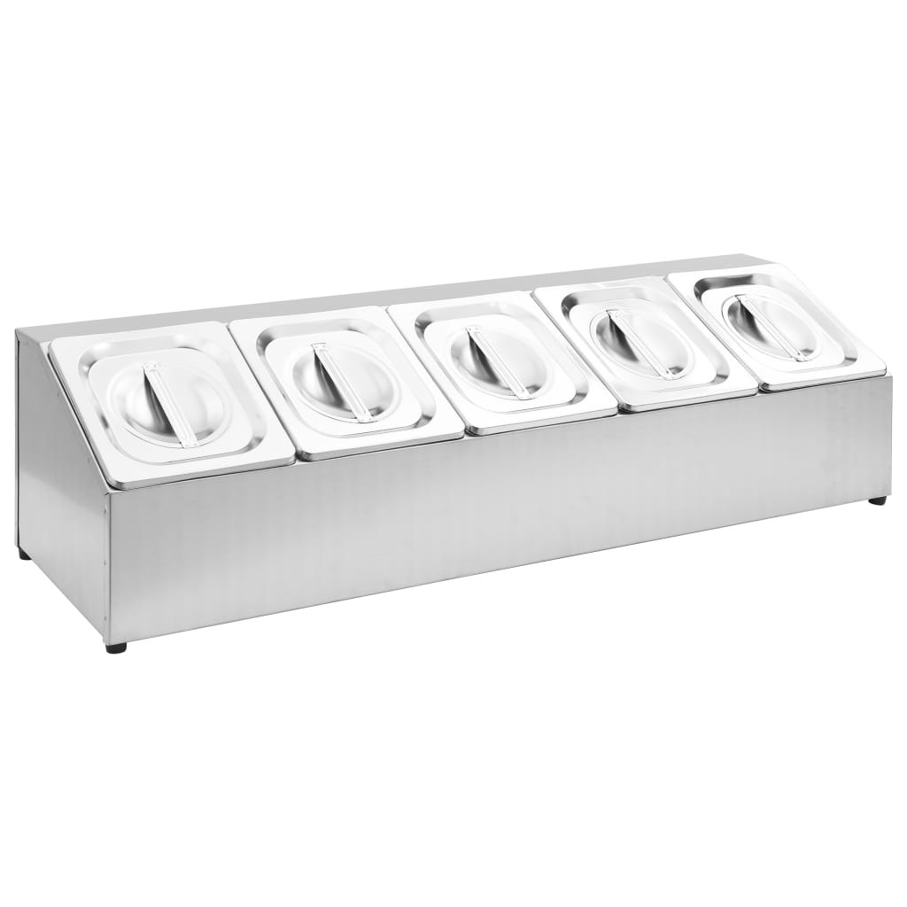 vidaXL Gastronorm Container Holder with 5 GN 1/6 Pans | Stainless Steel | Perfect for Restaurants, Hotels, Parties - BEYRUN