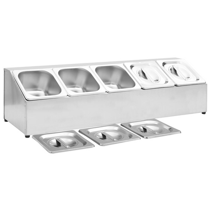 vidaXL Gastronorm Container Holder with 5 GN 1/6 Pans | Stainless Steel | Perfect for Restaurants, Hotels, Parties - BEYRUN