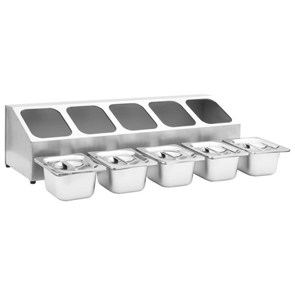 vidaXL Gastronorm Container Holder with 5 GN 1/6 Pans | Stainless Steel | Perfect for Restaurants, Hotels, Parties - BEYRUN