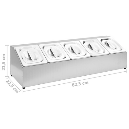 vidaXL Gastronorm Container Holder with 5 GN 1/6 Pans | Stainless Steel | Perfect for Restaurants, Hotels, Parties - BEYRUN