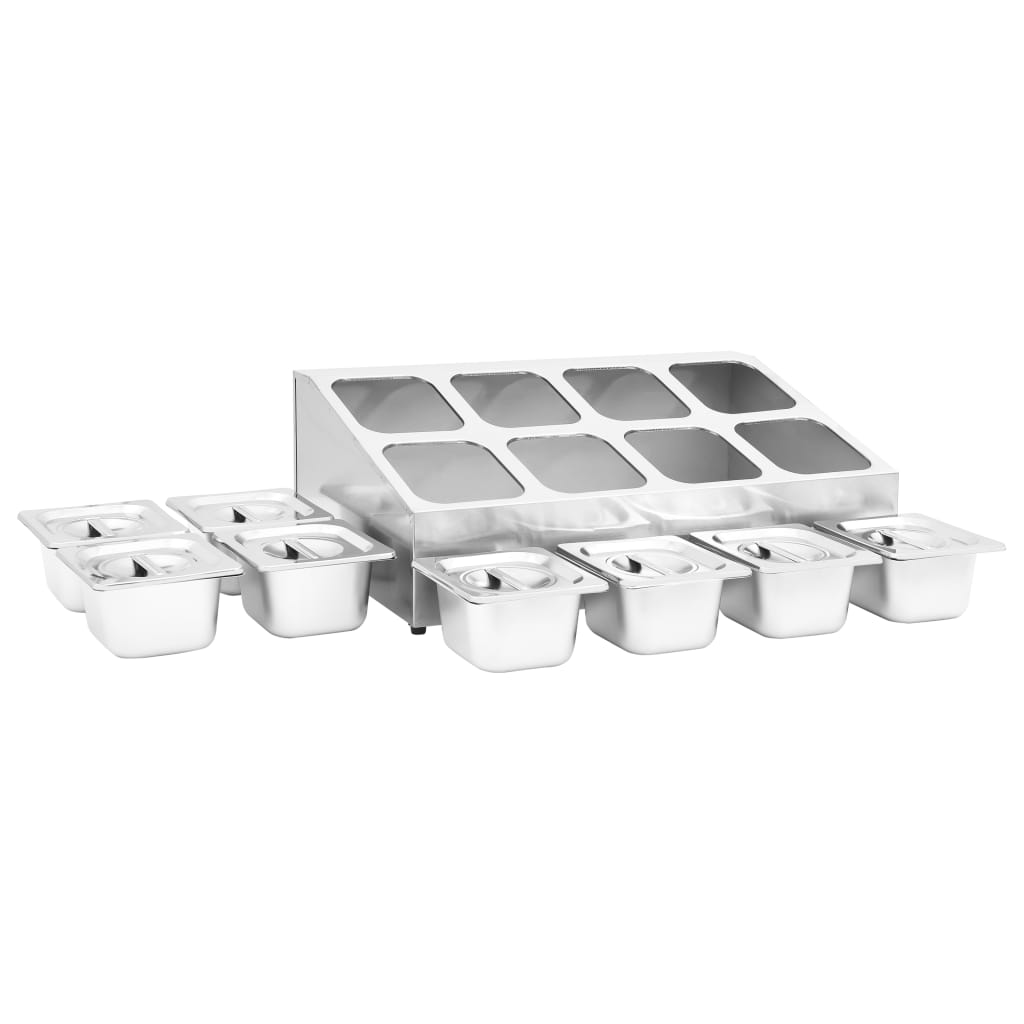 vidaXL Stainless Steel Gastronorm Container Holder with 8 GN 1/6 Pans - Perfect for Restaurants, Hotels, and Parties - BEYRUN