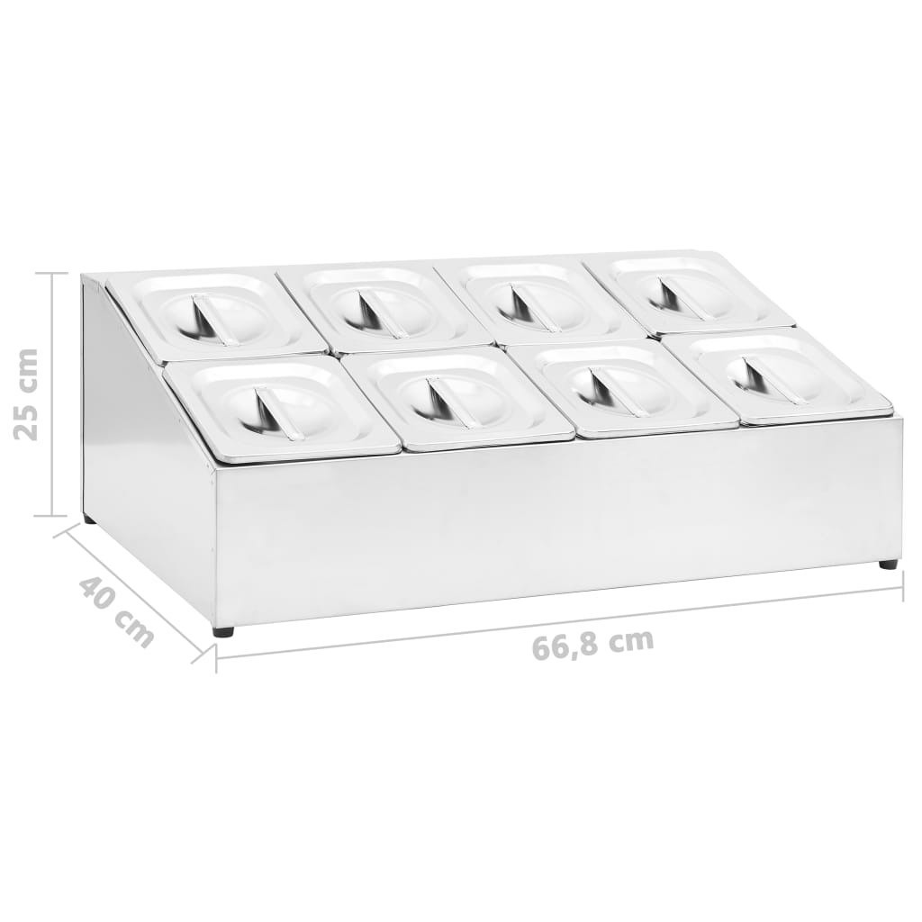 vidaXL Stainless Steel Gastronorm Container Holder with 8 GN 1/6 Pans - Perfect for Restaurants, Hotels, and Parties - BEYRUN