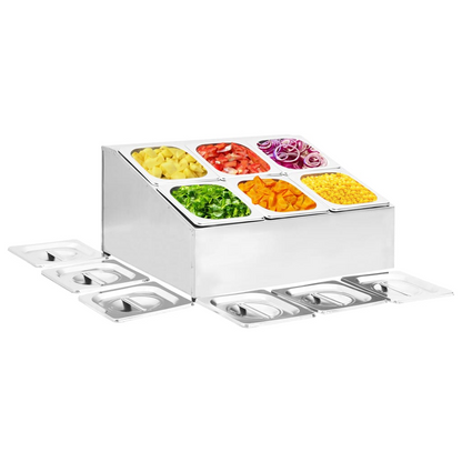 vidaXL Stainless Steel Gastronorm Container Holder with 6 GN 1/6 Pans & Lids - Ideal for Kitchens & Buffets - BEYRUN