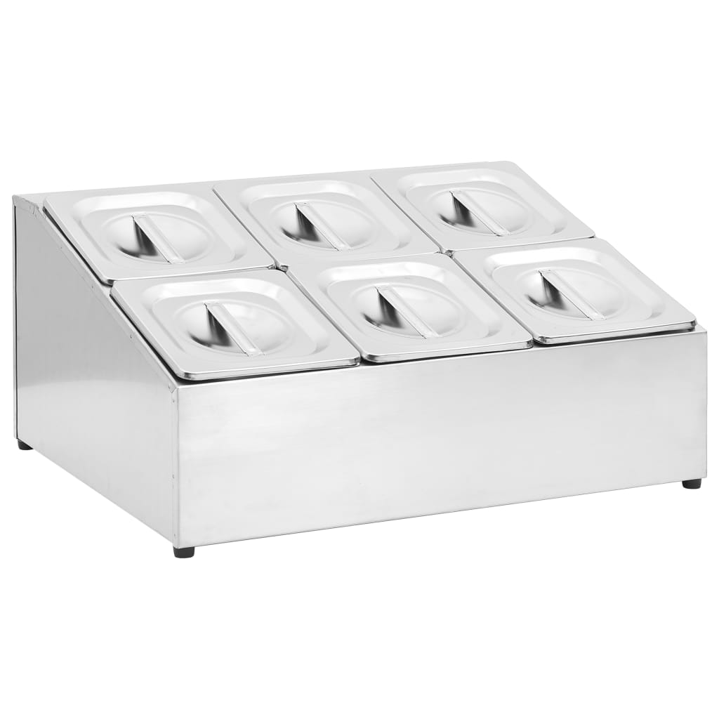 vidaXL Stainless Steel Gastronorm Container Holder with 6 GN 1/6 Pans & Lids - Ideal for Kitchens & Buffets - BEYRUN