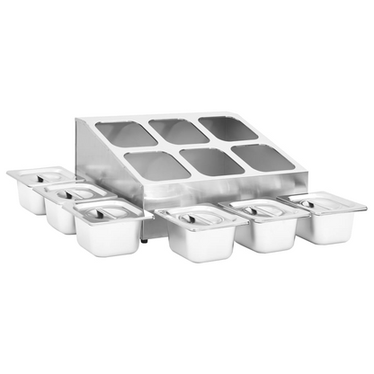 vidaXL Stainless Steel Gastronorm Container Holder with 6 GN 1/6 Pans & Lids - Ideal for Kitchens & Buffets - BEYRUN