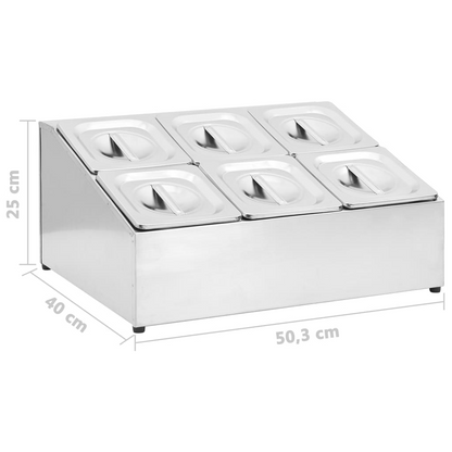 vidaXL Stainless Steel Gastronorm Container Holder with 6 GN 1/6 Pans & Lids - Ideal for Kitchens & Buffets - BEYRUN