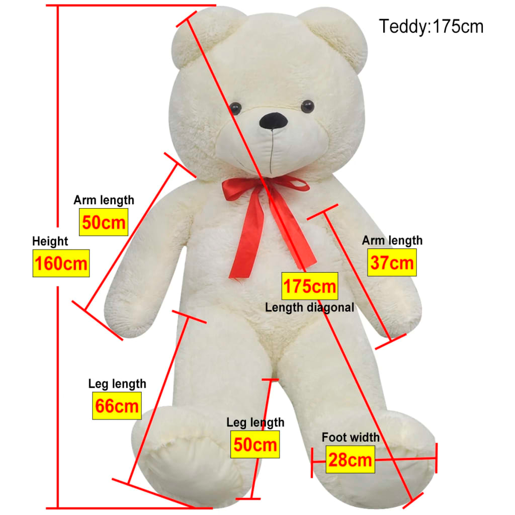 vidaXL XXL Soft Plush Teddy Bear Toy - 160 cm White - Lifelike Style, Perfect Gift for Loved Ones