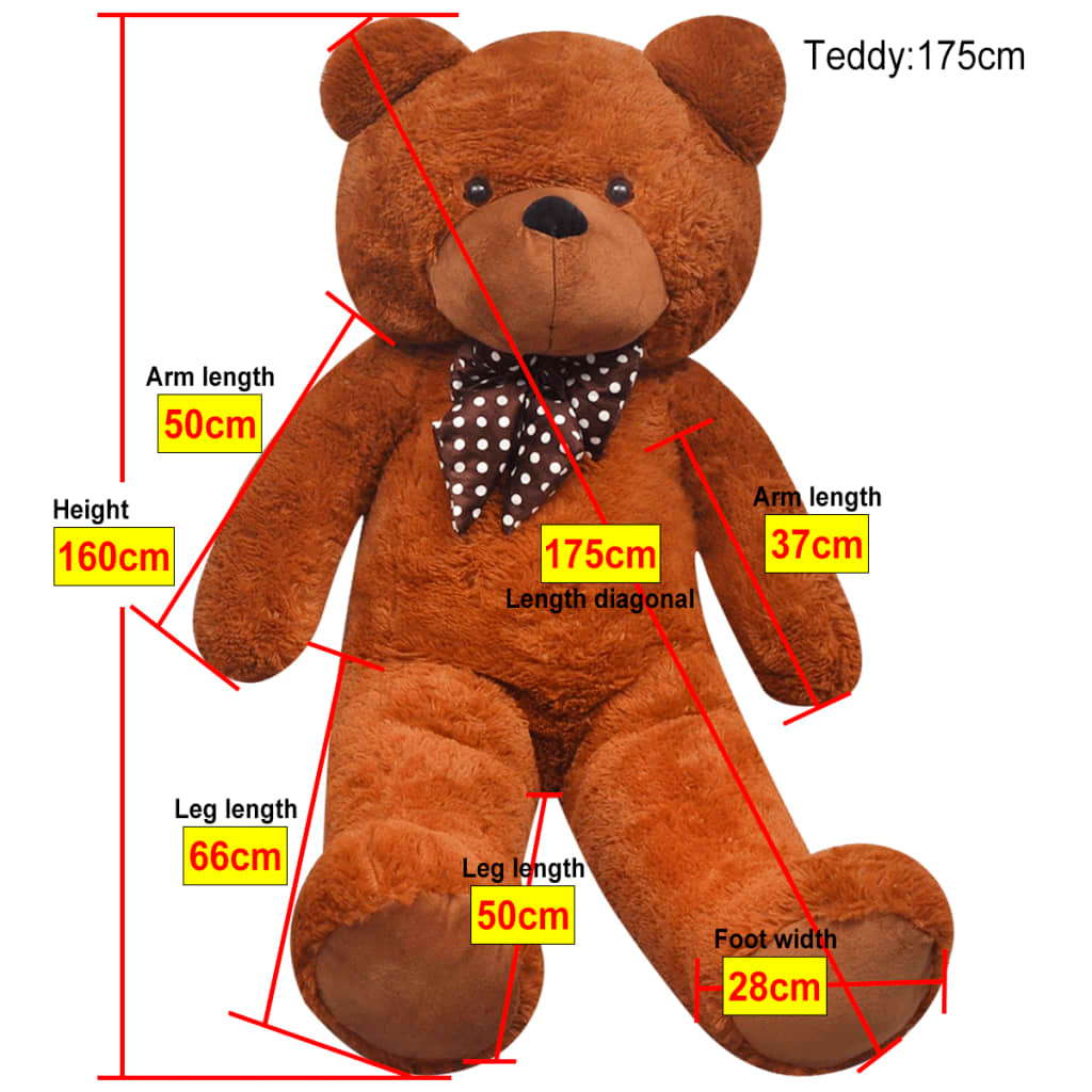 vidaXL XXL Soft Plush Teddy Bear - 160 cm Brown Giant Cuddly Toy