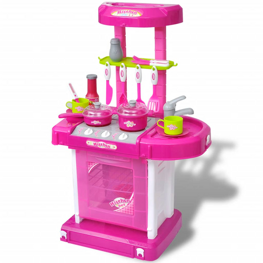 Kids/Children Playroom Toy Kitchen with Light/Sound Effects Pink - Imaginative Play for Little Chefs - BEYRUN