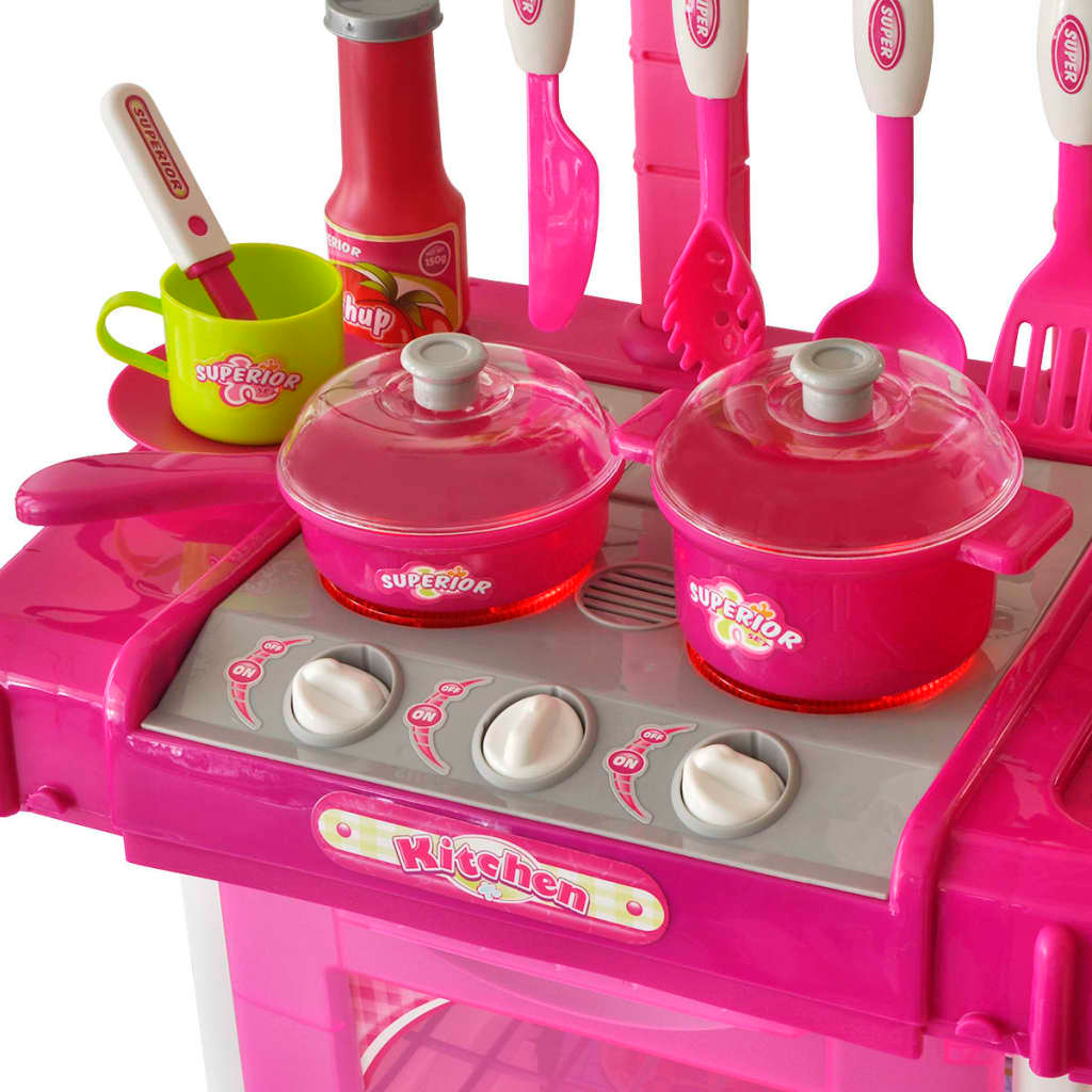 Kids/Children Playroom Toy Kitchen with Light/Sound Effects Pink - Imaginative Play for Little Chefs - BEYRUN