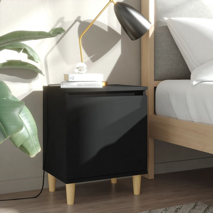 vidaXL Bed Cabinet with Solid Wood Legs in Black - 40x30x50 cm | Stylish & Functional Nightstand - BEYRUN