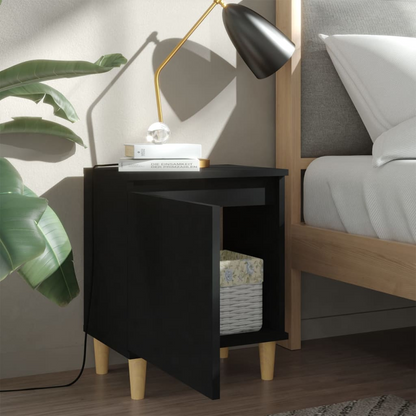 vidaXL Bed Cabinet with Solid Wood Legs in Black - 40x30x50 cm | Stylish & Functional Nightstand - BEYRUN