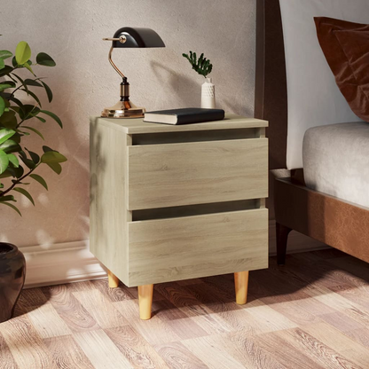 vidaXL Sonoma Oak Bed Cabinet with Solid Pinewood Legs - 2 Drawers - 40x35x50 cm - BEYRUN