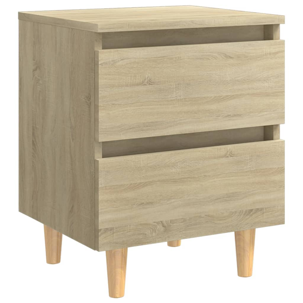 vidaXL Sonoma Oak Bed Cabinet with Solid Pinewood Legs - 2 Drawers - 40x35x50 cm - BEYRUN