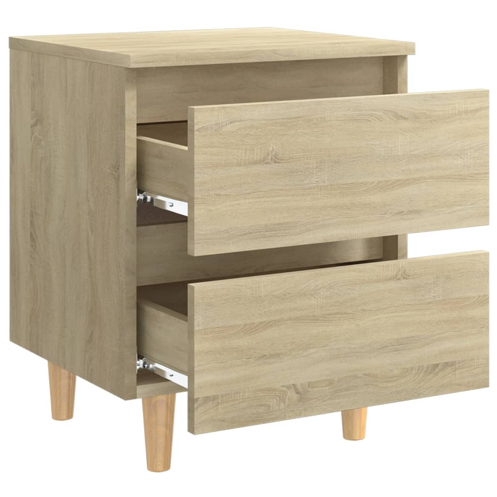 vidaXL Sonoma Oak Bed Cabinet with Solid Pinewood Legs - 2 Drawers - 40x35x50 cm - BEYRUN