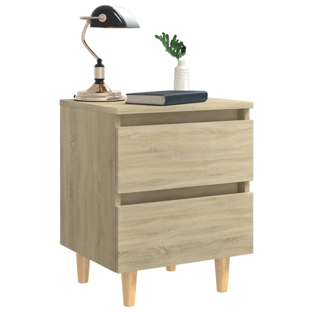 vidaXL Sonoma Oak Bed Cabinet with Solid Pinewood Legs - 2 Drawers - 40x35x50 cm - BEYRUN