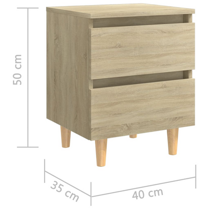 vidaXL Sonoma Oak Bed Cabinet with Solid Pinewood Legs - 2 Drawers - 40x35x50 cm - BEYRUN