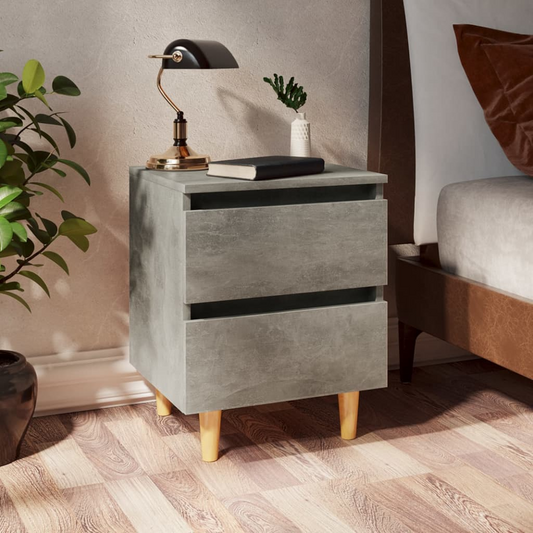 vidaXL Scandinavian Bed Cabinet with Solid Pinewood Legs, Concrete Grey, 40x35x50 cm - Modern & Chic Nightstand - BEYRUN