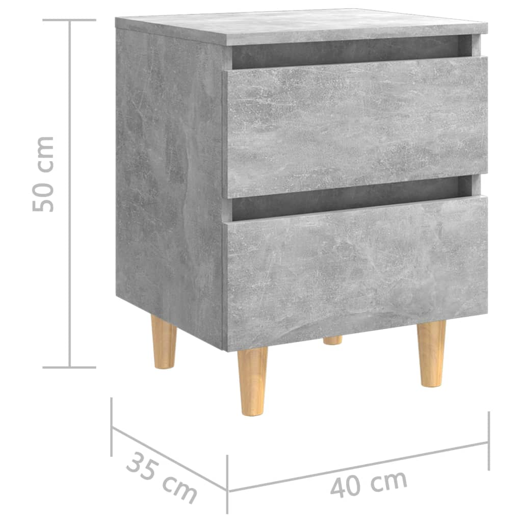 vidaXL Scandinavian Bed Cabinet with Solid Pinewood Legs, Concrete Grey, 40x35x50 cm - Modern & Chic Nightstand - BEYRUN