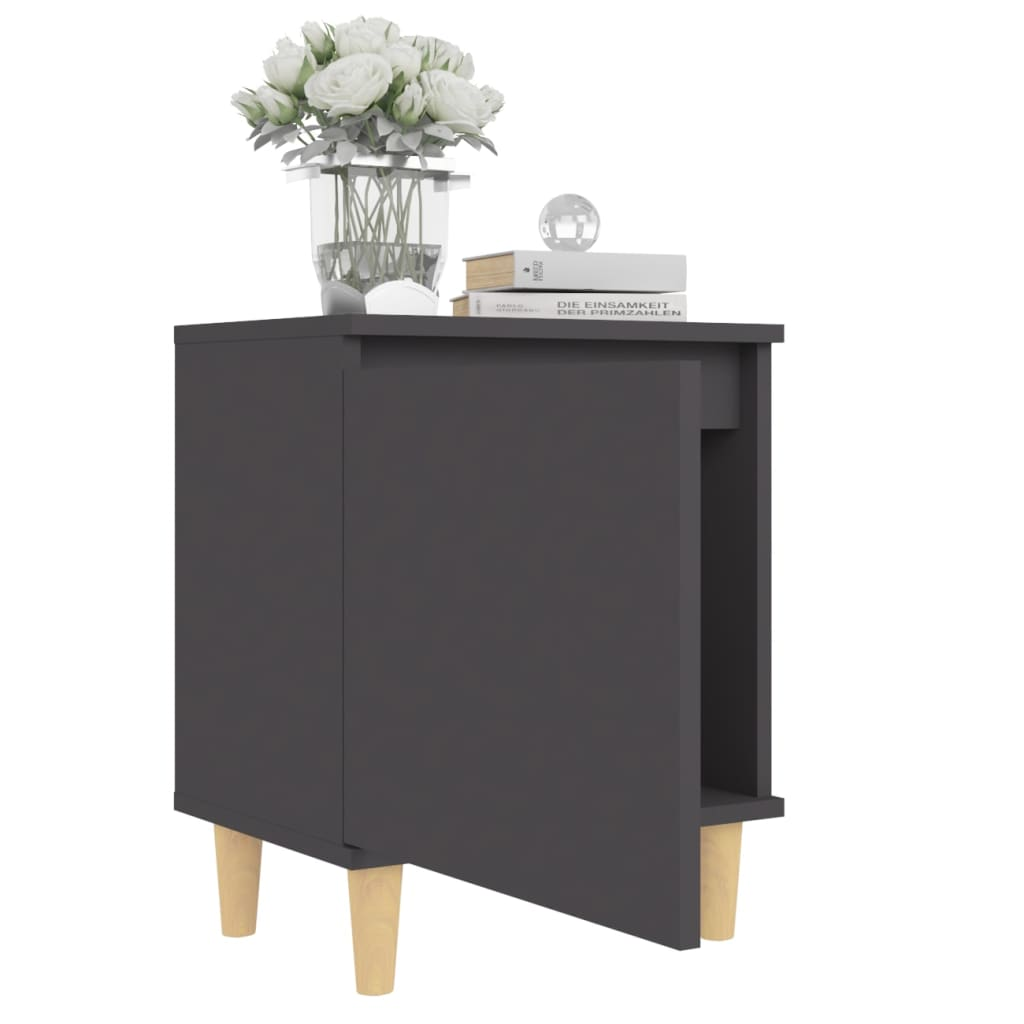 vidaXL Scandinavian Style Bed Cabinet with Solid Wood Legs, Grey - 40x30x50 cm - BEYRUN