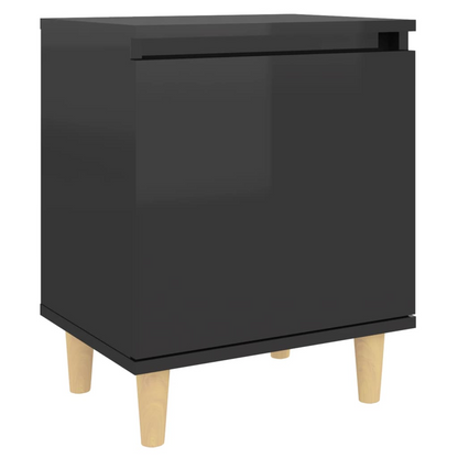 vidaXL Bed Cabinet with Solid Wood Legs High Gloss Black - 40x30x50cm | Elegant Scandinavian Style Nightstand - BEYRUN