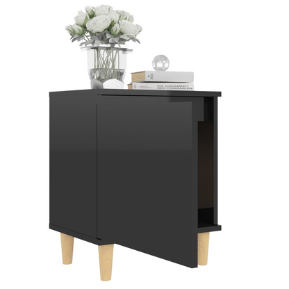 vidaXL Bed Cabinet with Solid Wood Legs High Gloss Black - 40x30x50cm | Elegant Scandinavian Style Nightstand - BEYRUN