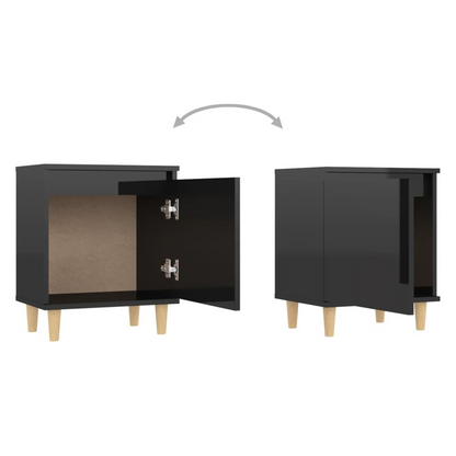 vidaXL Bed Cabinet with Solid Wood Legs High Gloss Black - 40x30x50cm | Elegant Scandinavian Style Nightstand - BEYRUN