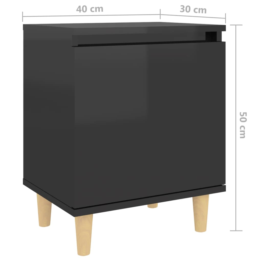 vidaXL Bed Cabinet with Solid Wood Legs High Gloss Black - 40x30x50cm | Elegant Scandinavian Style Nightstand - BEYRUN