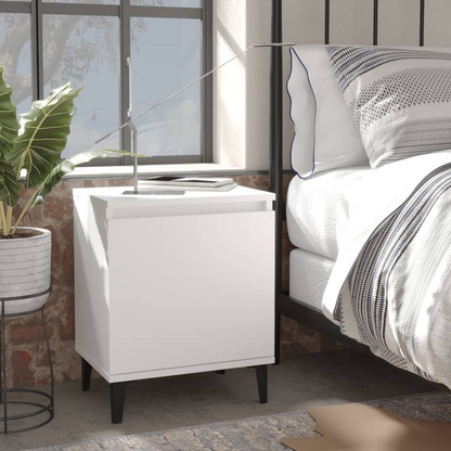 vidaXL Bed Cabinet with Metal Legs - White, 40x30x50 cm – Stylish & Functional Bedside Storage - BEYRUN