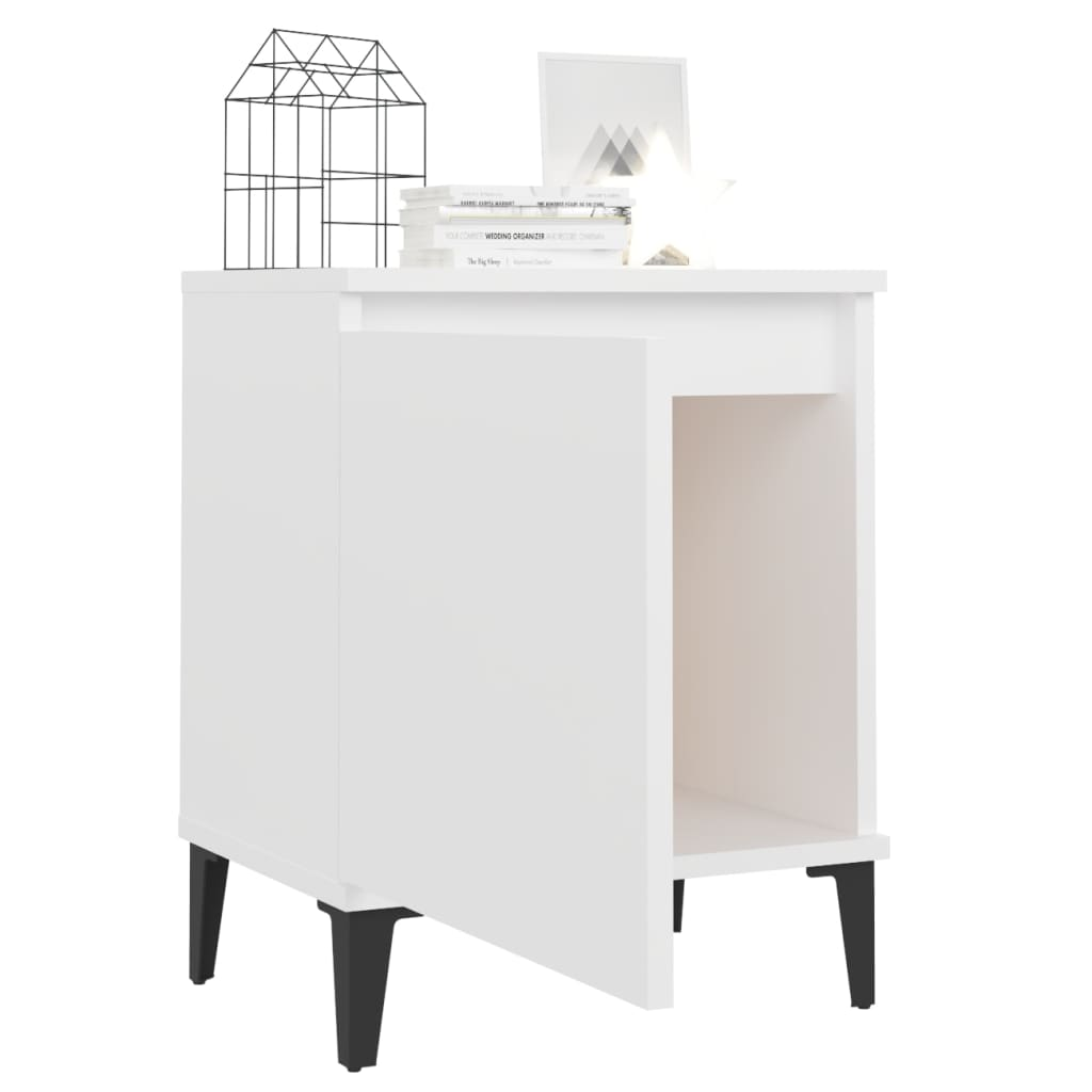 vidaXL Bed Cabinet with Metal Legs - White, 40x30x50 cm – Stylish & Functional Bedside Storage - BEYRUN