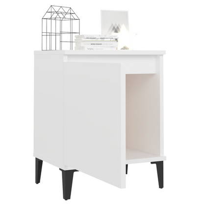 vidaXL Bed Cabinet with Metal Legs - White, 40x30x50 cm – Stylish & Functional Bedside Storage - BEYRUN