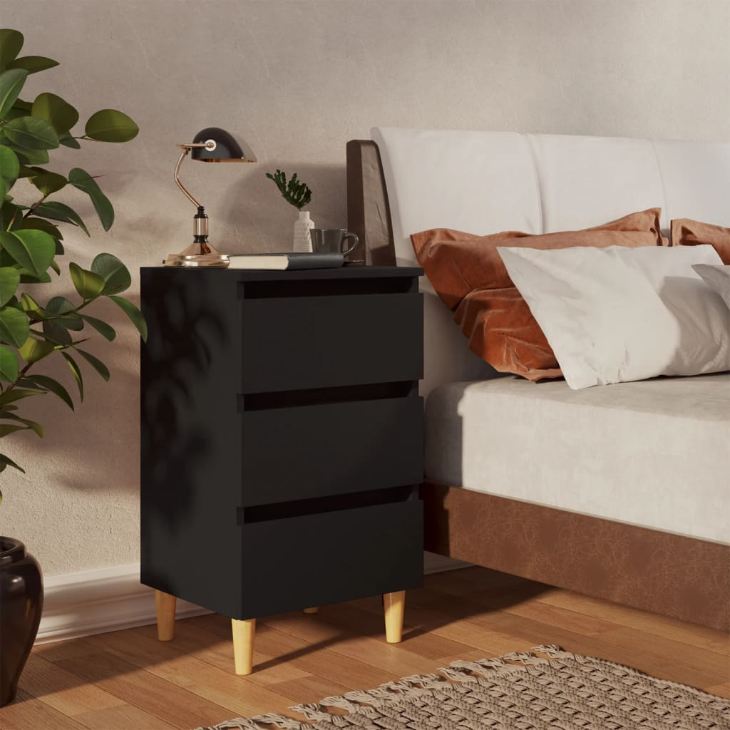 vidaXL Black Bed Cabinet with Solid Wood Legs | Stylish & Functional Nightstand - BEYRUN