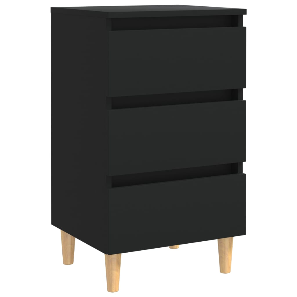 vidaXL Black Bed Cabinet with Solid Wood Legs | Stylish & Functional Nightstand - BEYRUN