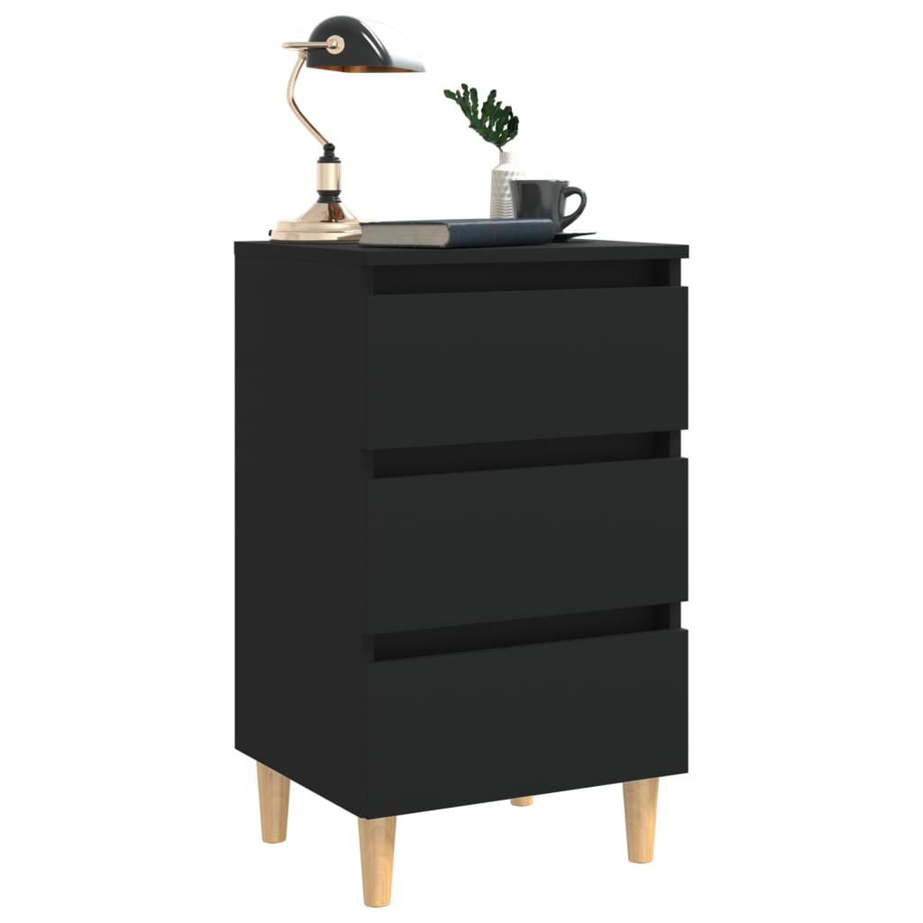 vidaXL Black Bed Cabinet with Solid Wood Legs | Stylish & Functional Nightstand - BEYRUN