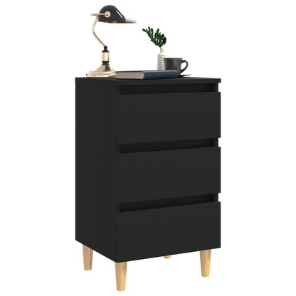 vidaXL Black Bed Cabinet with Solid Wood Legs | Stylish & Functional Nightstand - BEYRUN