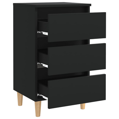 vidaXL Black Bed Cabinet with Solid Wood Legs | Stylish & Functional Nightstand - BEYRUN