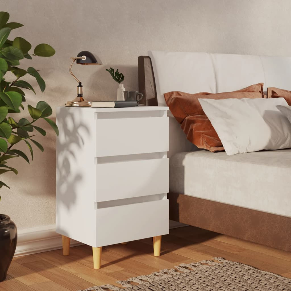 vidaXL Scandinavian Bed Cabinet with Solid Wood Legs, White, 40x35x69 cm – Chic and Functional Nightstand - BEYRUN