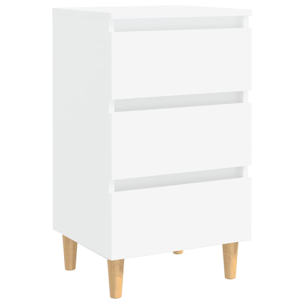 vidaXL Scandinavian Bed Cabinet with Solid Wood Legs, White, 40x35x69 cm – Chic and Functional Nightstand - BEYRUN