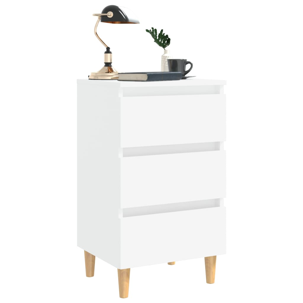 vidaXL Scandinavian Bed Cabinet with Solid Wood Legs, White, 40x35x69 cm – Chic and Functional Nightstand - BEYRUN