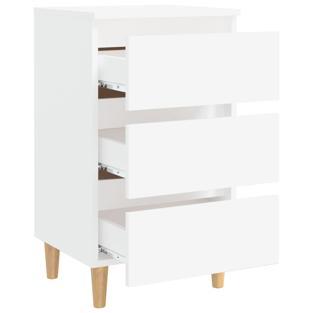 vidaXL Scandinavian Bed Cabinet with Solid Wood Legs, White, 40x35x69 cm – Chic and Functional Nightstand - BEYRUN