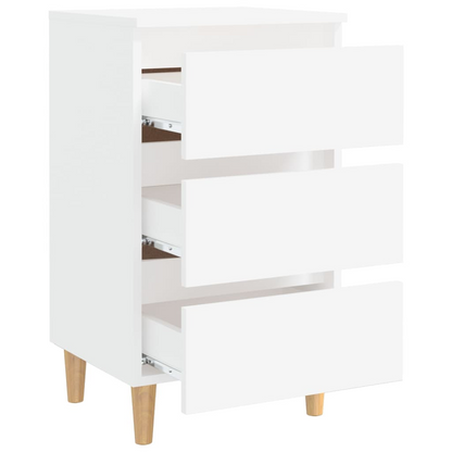 vidaXL Scandinavian Bed Cabinet with Solid Wood Legs, White, 40x35x69 cm – Chic and Functional Nightstand - BEYRUN