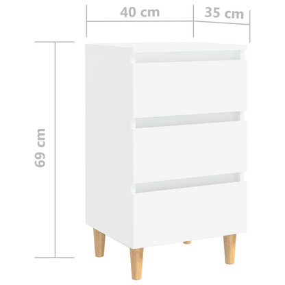 vidaXL Scandinavian Bed Cabinet with Solid Wood Legs, White, 40x35x69 cm – Chic and Functional Nightstand - BEYRUN