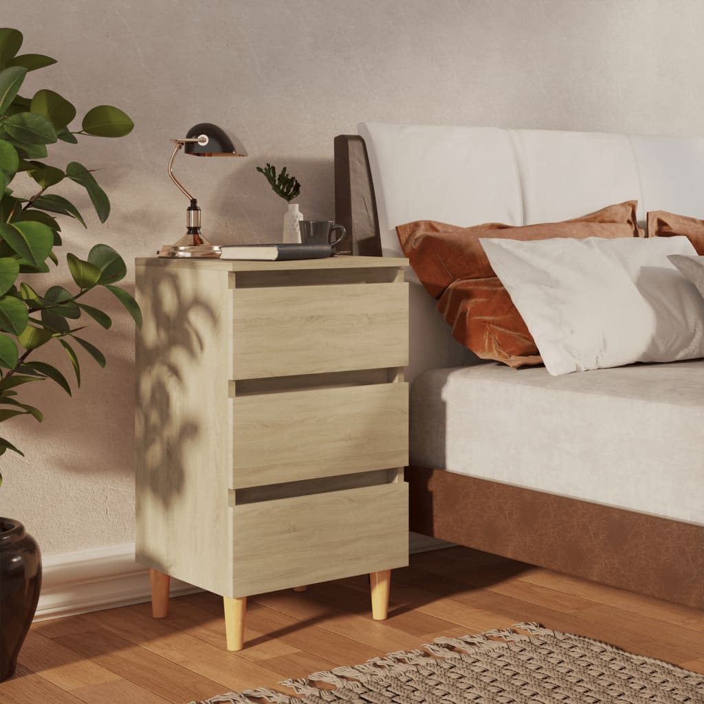 vidaXL Scandinavian Bed Cabinet with Solid Wood Legs Sonoma Oak 40x35x69 cm - BEYRUN