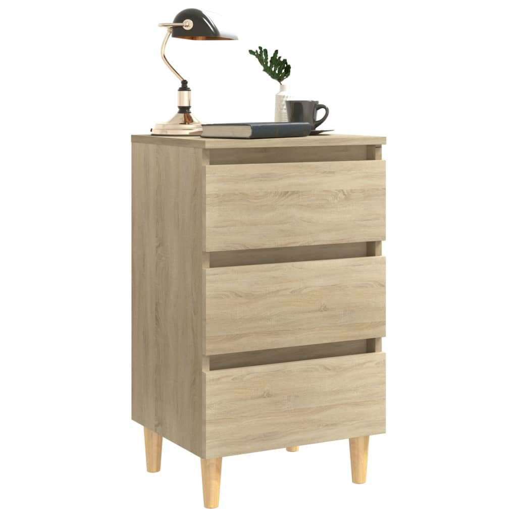 vidaXL Scandinavian Bed Cabinet with Solid Wood Legs Sonoma Oak 40x35x69 cm - BEYRUN