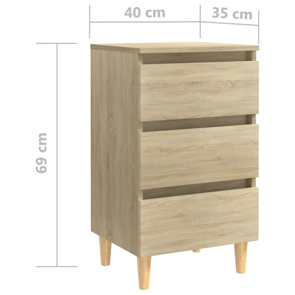 vidaXL Scandinavian Bed Cabinet with Solid Wood Legs Sonoma Oak 40x35x69 cm - BEYRUN