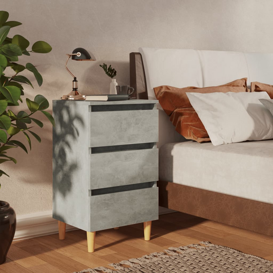 vidaXL Bed Cabinet with Solid Wood Legs | Concrete Grey | 40x35x69 cm | Modern Scandinavian Nightstand - BEYRUN