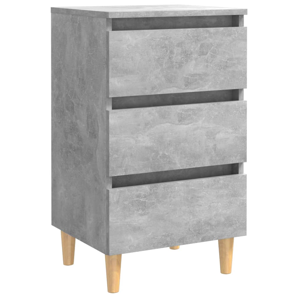 vidaXL Bed Cabinet with Solid Wood Legs | Concrete Grey | 40x35x69 cm | Modern Scandinavian Nightstand - BEYRUN