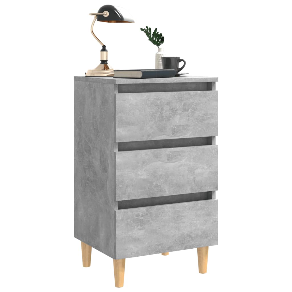 vidaXL Bed Cabinet with Solid Wood Legs | Concrete Grey | 40x35x69 cm | Modern Scandinavian Nightstand - BEYRUN