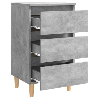 vidaXL Bed Cabinet with Solid Wood Legs | Concrete Grey | 40x35x69 cm | Modern Scandinavian Nightstand - BEYRUN